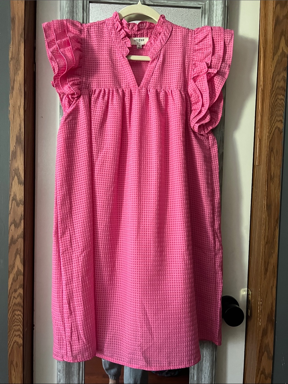 Umgee Hot Pink Ruffle-Sleeve Mini Dress